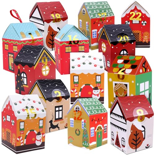 Calendario de Adviento para rellenar, Homgaty 24 calendarios de Adviento, bolsas con 24 pegatinas de números y cintas de 5 m, para manualidades, casas y cajas de regalo para adultos hombres mujeres