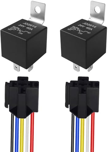 Aiqeer 2 Stycken 5-Stifts Bilrelä, 24V 40A SPDT Automotive Relay med Seleuttag och Förkopplad (Svart)