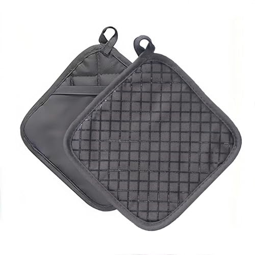 2er Set Topflappen mit Greiftaschen, Hitzebestaendig 260℃, Topfuntersetzer & Ofenhandschuhe Kombi, Baumwolle mit Rutschfesten Silikonstreifen