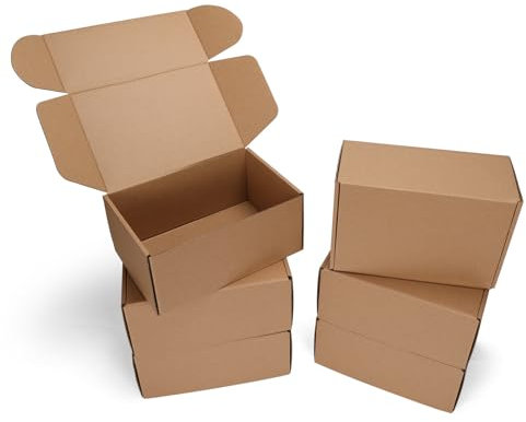 HORLIMER 6 Pack Shipping Boxes 230x152x102 mm (9x6x4 inch), Brown Corrugated Cardboard Boxes for Small Item Packaging, Secure Storage and Business