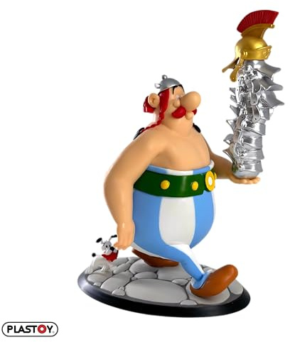 Plastoy Astérix Figura Obélix con pila de cascos e Idéfix - Plástico - 22 cm