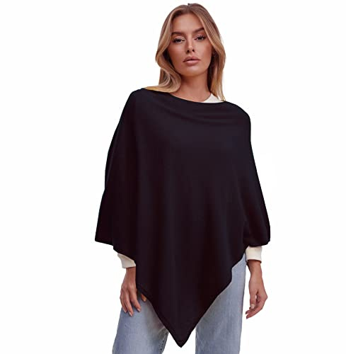 Glamexx24 Poncho de Punto para Mujer, Color Liso, de Punto Fino, XXL, Jersey Elegante, Estilo y Comodidad para Primavera y otoño, Fabricado en Italia, Rojo, L-XL