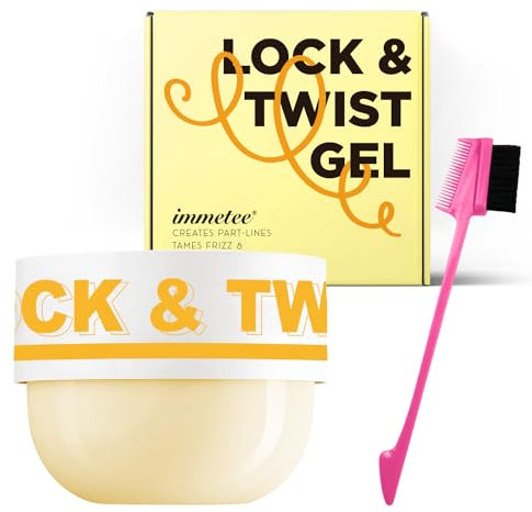 immetee Gel per trecce, Twist and Lock All Day Hold, gel per il controllo dei bordi per capelli afro, gel per capelli anticrespo con pennello. 200 g (giallo)