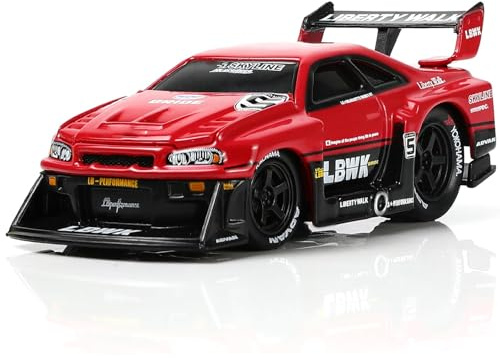 Risopen Escala 1/64 Skyline GTR R34 Modelo de Coche Aleación Metal Diecast Rojo Modelo de Coche Juguete Regalo Pequeño Modelo de Auto clásico para niños (LBWK 1999 R34)