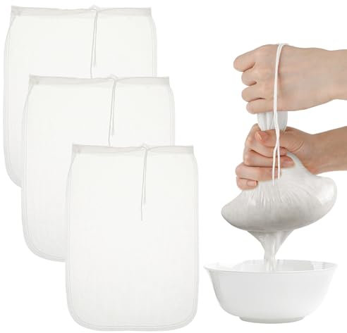 Qianyu 3 panni per formaggio a maglia fine in nylon per noci e latte, riutilizzabili, filtri per molteplici applicazioni, sacchetti filtranti per caffè e caffè, garza per scolare yogurt greco, tè,