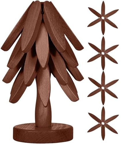 Wooden Cup Coaster Set，Tree Shape Trivet Set,Tree Coasters- 4 Wooden Trivets + 1 Stand stored for hot Dish/Pot/Bowl/teapot/hot Pot Set (Brown)
