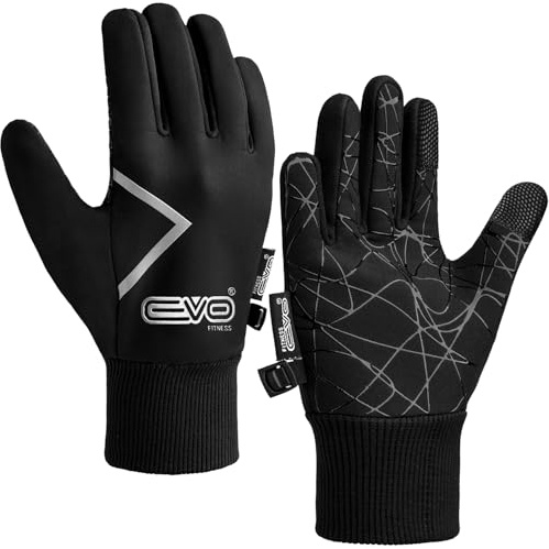 EVO Fitness Kids Thermal Winter Cycling Gloves Kids Ski Sports Bike Running Riding Hiking Tennis Gloves for Children Insolated Warm Touchscreen Anti-Slip Grip Footballs Mitts (Black, M (8-10 Years))