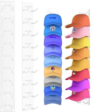 Gocvo Supporto Autoadesivo per 18 Cappelli da Baseball, Non Necessita di Foratura - Installazione a Parete per Camere, Porte, Guardaroba (Bianco)