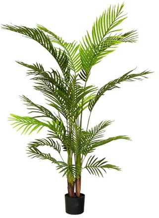 Artificial Areca Palm Plant In Pot, Fake Tropical Cane Palm Silk Tree, Large Aritificial Plant With Realistic Trunk And Palm Leaves, For Home Living Room Ofiice Patio Decor Indoor Outdoor(150cm/59in)