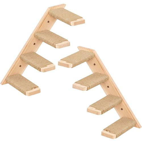 2er-Pack Katzentreppe 4 Stufen, Katzentreppe Wand, Kletterwand für Katzen, Katzenleiter mit Juteseil, Wandmontage Katzenmöbel DIY Kletterwand Katzen