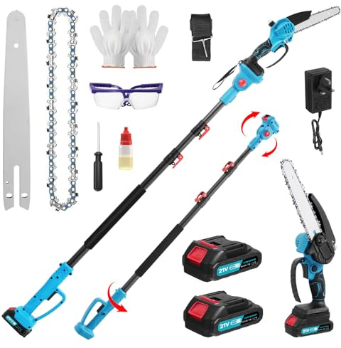 2-in-1 Cordless Pole Saw & Mini Chainsaw, 6 Inch Mini Chainsaw Cordless with Extension Pole, Brushless Electric Pole Saw Long Reach Battery Powered Pole Saw for Tree Trimming Pruning and Wood Cutting