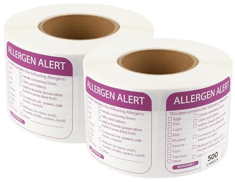 Food Allergen Warning Labels (2 x Roll of 500)
