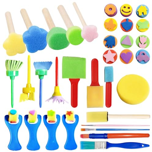 34 Stück Schwamm Malerei Pinsel Setschwammpinsel, Schaumstoffpinsel, Malschwamm, Schwamm Malen, Schaumstoff Pinsel, für DIY Malerei Handwerk Keramik Werkzeuge
