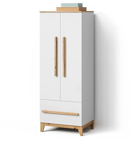 Livinity Guardaroba per bambini Mailo, Bianco/Artisan, 70 x 186.8 cm con 4 cassettiper un deposito elegante con tanto spazio