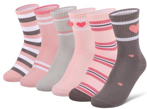 Zuimei 6 Pairs Kids Cotton School Sports Socks | Socks with Striped Heart Crew Sock for Girls