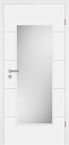 HORI® Zimmertür Valencia Weißlack quer satiniert ESG | Innentüre, Türblatt, passende für alle Standard Zargen mit DIN Größe I 1985 x 985 mm I DIN Rechts