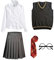FStory&Winyee Zauberer Set Bluse Rock Weste Krawatte Brille Kostüm Zubehör für Kinder Erwachsene Zubehör Set Striped Tie Gestreifte Krawatte zum Karneval Fasching Halloween,2 Weiblich-rot,L