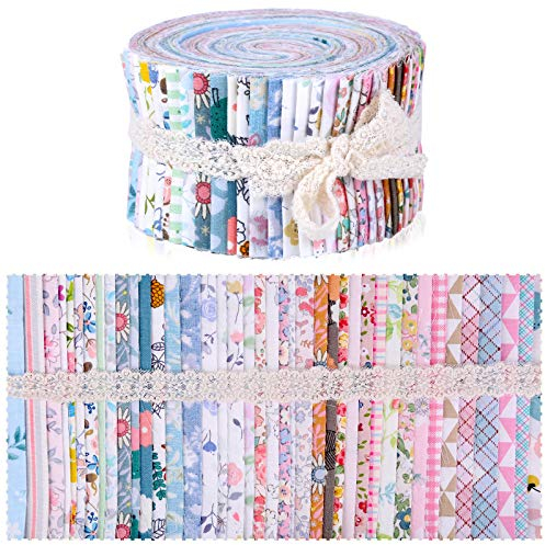 Wamkon 40 Farben Jelly Rolls, 2,46 x 39,3 Zoll Cotton Craft Jelly Roll Up, Blumen Jelly Rolls Stoffstreifen Baumwolle Jelly Rolls Patchwork Stoffe für Quilten, Patchwork, Nähen, Handwerk