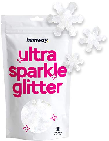 Hemway Ultra Sparkle Glitter - 1/8 0.125 3mm - Snowflake Holiday Winter Snow Fall Glitter for Nails, Face, Arts, Crafts, Decoration - White - 50g