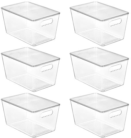 Vtopmart 6 Stück Aufbewahrungsboxen mit Deckel, stapelbare Kunststoffboxen zur küche aufbewahrung & organisation, perfekt für Bad, Schrank, Küche, Kühlschrank, Schrankorganisation（L）