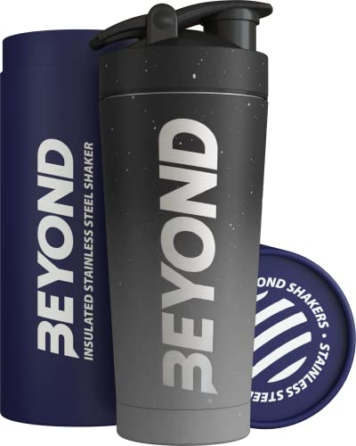 Beyond Shakers Insulated Metal Protein Shaker, Stainless Steel Supplement Bottle - BPA Free for Gym 735ml in Grey & Black