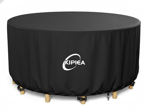 Kipiea Coperture Impermeabili per tavoli da Giardino, Tessuto Oxford 420D Coperture per tavolo da esterno Antivento, Coperture per tavolo da patio Anti-UV, Resistente allo strappo 158x71cm - Nero