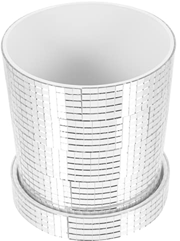 Happyyami Einmachgläser Kleiner Sukkulenten Topf Blumentopf Disco Kaktus Topf mit Untersetzer Bonsai Topf Blumenkübel Pflanzgefäß Blumenvase Tischvase für Zuhause Büro Tischdeko Silber