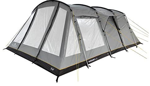 Hi-Gear Vanguard Nightfall 6 Man Tent with Darkened Bedrooms, Spacious Living Area & Sewn In Groundsheet, 6 Person, Easy to Pitch, Tunnel Design, Ideal for Family Camping & Festivals, 6000mm HH (Grey)