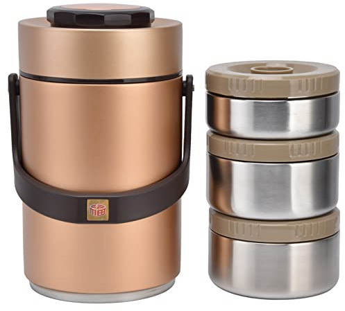termos para comida caliente Fiambrera Térmica De 2,3 L, Fiambrera Al Vacío Apilable, Fiambrera Aislada De Acero Inoxidable 304, 3 Capas Para Evitar Fugas Contenedor De Alimentos Aislado Para Viajes De