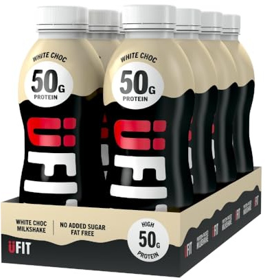 UFIT High 50g Protein Shake (8 x 500 ml) - White Chocolate Flavour - No Added Sugar - High in Protein - Low in Fat - Gut Friendly - Ready to Drink - Packaging May Vary