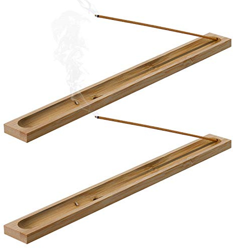 2 Pieces Natural Bamboo Incense Stick Holder Home Incent Burner with Ash Catcher