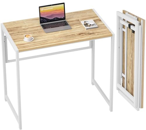 GreenForest Kleiner Schreibtisch Klappbar 80 x 48 cm, Keine Montage Erforderlich Klapptisch, Home Office Klappbarer Schreibtisch, Beige