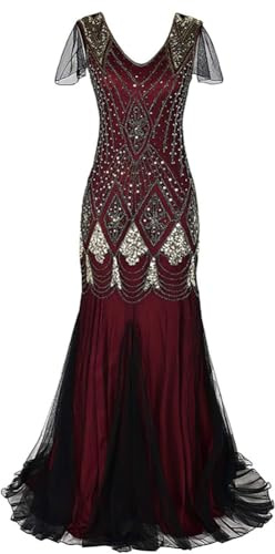 Cicano Vestido Flapper para Mujer con Lentejuelas y Cuentas Largo con Flecos de los Años 1920 Vestido Art Deco Vintage Gatsby, M