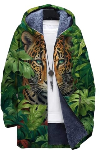 Chickwin Men's Fleece Jacket 3D Animal Print Hooded Winter Warm Windproof Sport Jacket Outdoor Workout Windbreakers Hiking Camping Hunting Coat with Pocket Thick Outerwear