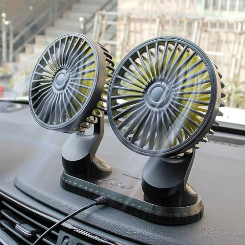 Gobesty Car Fans Cooling, USB Cooling Fan, 5V Mini Dual Head Portable Electric Car Desk Fans, 360°Rotatable Cooling Table Cooler Fan, 3 Powerful Speeds for Car, Dashboard, Desktop