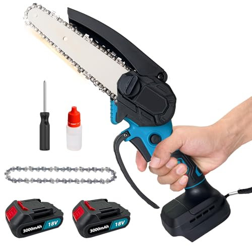 Mini Motosega a Batteria,Elettrica Motosega da Potatura per Makita Batteria,6 Pollici Sega a Batteria con 2 Batteries 3000mah,per Tagliare Legna, Potare Rami