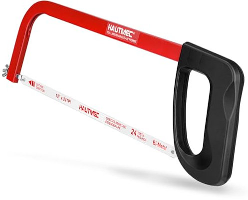 HAUTMEC 300mm High-Tension Junior Hacksaw, Lightweight Hack Saw Frame with 24 TPI Bi-Metal HSS Blade, Adjustable Tension Hand Saw for Cutting Metal, Steel Pipe, PVC, and Wood – HT0398