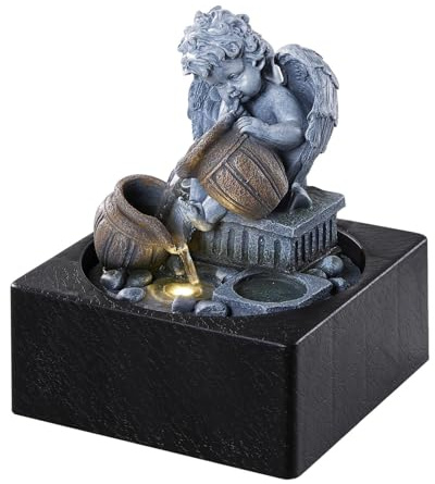 BTGGG Indoor Fountains with LED Light Cupid Indoor Water Features 18 * 18 * 22CM Desktop Indoor Waterfall for Meditation Relaxation, 3 Pin UK Plug Included