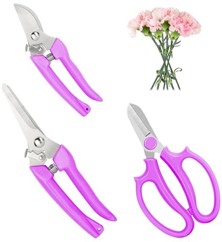 Garden Scissors 3Pcs Floral Shears with 3 Different Blades,Floral Scissors with Comfortable Grip Handle for Cutting Flowers Trimming Plants Purple