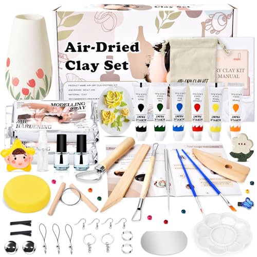 Herenear Lufttrocknendes Ton-Töpfer-Set für Anfänger, Töpferset für Zuhause, Ton Lufttrocknend in Weiß, Keramik Set für Erwachsene und Kinder, Töpfern, Kreative DIY Geschenke (Töpferset)