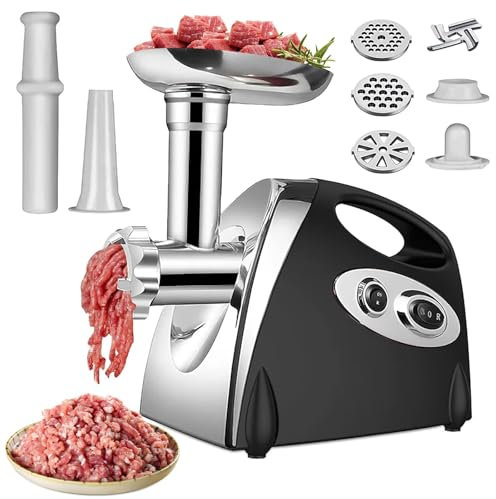 Picadora eléctrica de carne, 2800 W, picadora eléctrica, 3 en 1 picadora de carne de acero inoxidable con 3 placas de molienda de acero inoxidable y Kubbe, picadora de carne para verduras salchichas