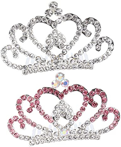 LOORGVEL Peignes Diadème à Strass pour Garçon et Filles, Lot de 2, Petits, Couronne Cristal Argenté et Rose, Accessoire Cheveux Bébé et Petites Filles, Coiffure Fête Anniversaire