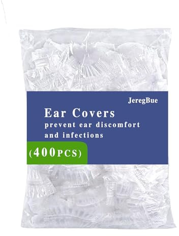 JeregBue 400 Pack Disposable Waterproof Ear Covers for Shower, Swimming & Hair Dye - Elastic Clear Plastic Ear Caps for Salon, Travel, Adults & Daily Use