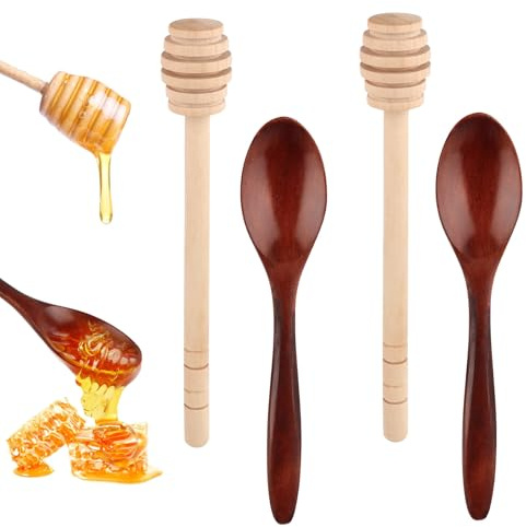 TDUNSYA 4 Piezas Cucharas de Miel,Agitadores de Miel,Cuchara Miel Madera de 14cm,para Miel, Sirope, Leche Condensada, Mermelada y Mucho Más