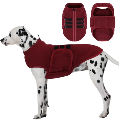 PUZAUKAL Justerbar hundfleece jumper väst, varm vinter hundrock för små, medelstora och stora hundar, tax chihuahua yorkie mysiga fleecejackor (vinröd XXL)