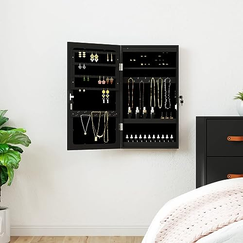 Générique Armoire à Bijoux avec Miroir et éclairage LED Mural Noir,Miroirs,7.05KG-353239