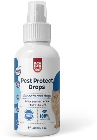 Paw2Paw Pest Protect Contrôle Antiparasitaire Liquide pour Chiens et Chats, Formule Spray à Base d'Absinthe, Noyer et Clou de Girofle, Levure de Bière, 30 ML
