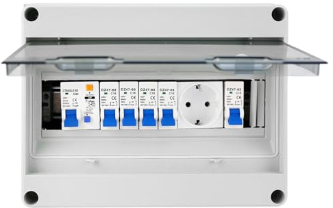 Caja Distribución Montada Superficie, Caja Fusibles Superficie Armario Distribución Ip65 Caja de Distribución Eléctrica con Disyuntor 230V FI 40A 2P y Toma de 16A Distribuidor de Corriente Fuerte