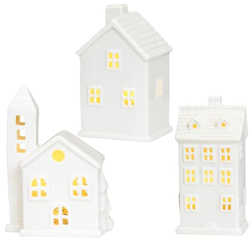 Hperu Julby statyetter 3 st julby set vit keramik hus porslin led belysning hus för dekor hem bord display