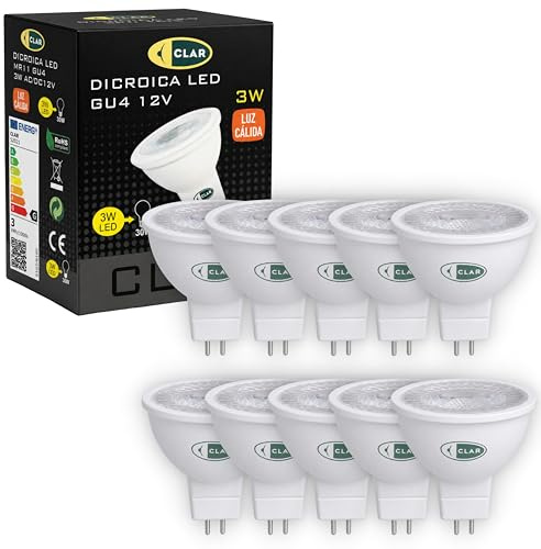 CLAR - Faretto LED GU4 MR11 12 V, 3W, 3000 K Luce Calda, Non Dimmerabile (Pack 10)